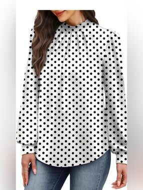 WIHOLL Long Sleeve Shirts for Women Mock Neck Tops Pleated Front Blouses Dressy